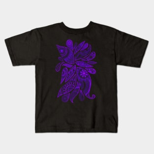 Abstract Zentangle Swirls Design (purple on black) Kids T-Shirt